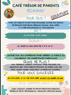 21 mai 2026 Café des Parents au foyer des élèves du Collège de 9h à 11h00